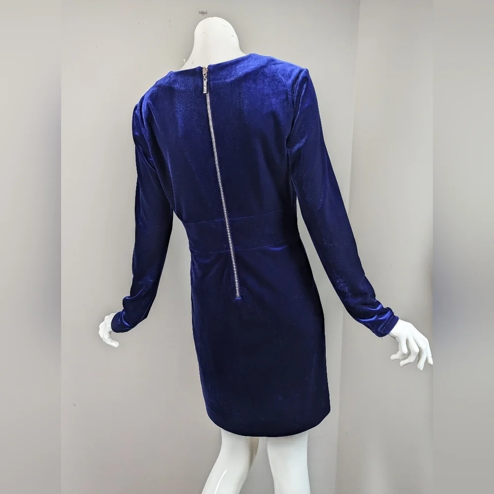 Marciano Blue Velvet Mini Dress Long Sleeve Holiday Christmas Small - Picture 7 of 11